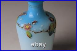 Antique Victorian Blue to White Art Glass Perfume Bottle with Enameled Decoration