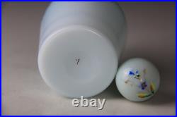Antique Victorian Blue to White Art Glass Perfume Bottle with Enameled Decoration