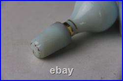 Antique Victorian Blue to White Art Glass Perfume Bottle with Enameled Decoration