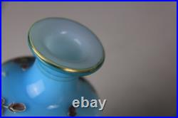 Antique Victorian Blue to White Art Glass Perfume Bottle with Enameled Decoration