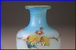 Antique Victorian Blue to White Art Glass Perfume Bottle with Enameled Decoration