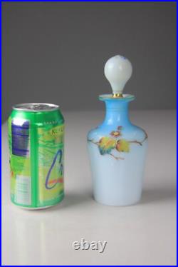 Antique Victorian Blue to White Art Glass Perfume Bottle with Enameled Decoration