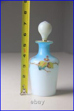 Antique Victorian Blue to White Art Glass Perfume Bottle with Enameled Decoration