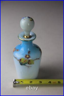 Antique Victorian Blue to White Art Glass Perfume Bottle with Enameled Decoration Antique Victorian Blue to White Art Glass Perfume Bottle with Enameled Decoration