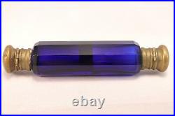 Antique Victorian French Cobalt Glass Perfume Bottle 10 Side Double Ended
