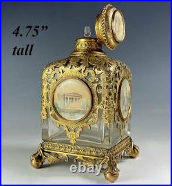 Antique Victorian Grand Tour French Perfume Bottle, 5 Eglomise Views of Paris