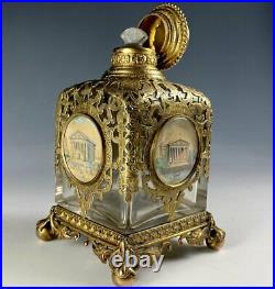 Antique Victorian Grand Tour French Perfume Bottle, 5 Eglomise Views of Paris