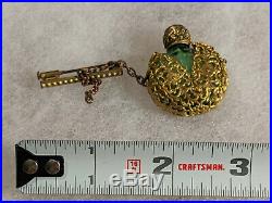 Antique Victorian Perfume Bottle Gold-Tone Filigree Pin Brooch End of Day VTG