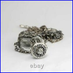Antique Victorian Perfume Bottle Vinaigrette Chatelaine Reticulated Silverplate
