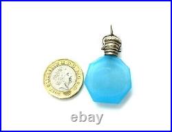 Antique Victorian Silver Blue Chalcedony Glass Scent Bottle Chatelaine Pendant