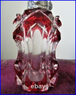 Antique Victorian Silver & Glass Overlay Perfume Scent Bottle Red