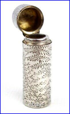 Antique Victorian Sterling Silver Scent Bottle Fern Spray Cased No Stopper 1883