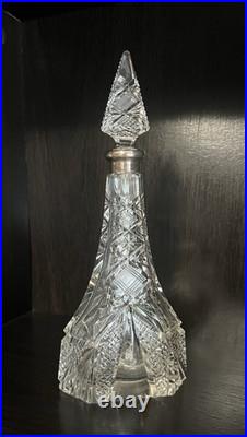 Antique Vintage Beautifully Etched Perfume Bottle with Hallmarks 9 tall Antique Vintage Beautifully Etched Perfume Bottle with Hallmarks 9 tall