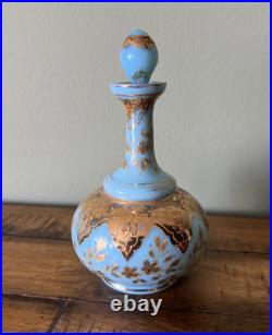 Antique Vintage Blue Opaline Gilded Perfume Bottle #3 on Bottle & Stopper