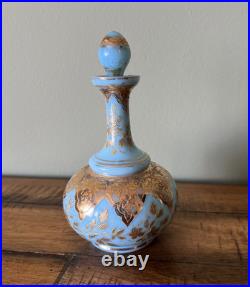 Antique Vintage Blue Opaline Gilded Perfume Bottle #3 on Bottle & Stopper