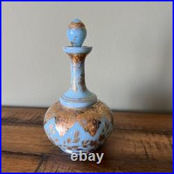Antique Vintage Blue Opaline Gilded Perfume Bottle #3 on Bottle & Stopper