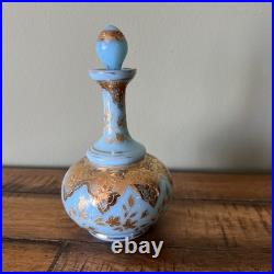 Antique Vintage Blue Opaline Gilded Perfume Bottle #3 on Bottle & Stopper