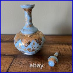 Antique Vintage Blue Opaline Gilded Perfume Bottle #3 on Bottle & Stopper