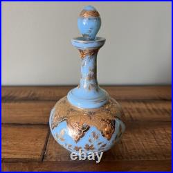 Antique Vintage Blue Opaline Gilded Perfume Bottle #3 on Bottle & Stopper