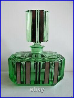 Antique/ Vintage Bohemian ART DECO URANIUM Cut Glass Vanity SET Perfume bottle