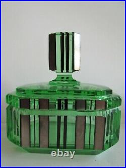 Antique/ Vintage Bohemian ART DECO URANIUM Cut Glass Vanity SET Perfume bottle
