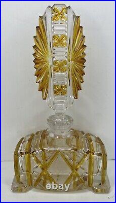 Antique Vintage Bohemian Art Deco Perfume Vanity Set Of 3 Amber Cut Glass 1930s