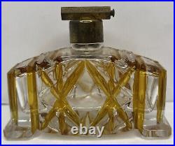 Antique Vintage Bohemian Art Deco Perfume Vanity Set Of 3 Amber Cut Glass 1930s