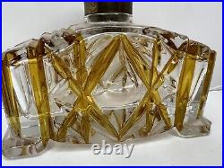 Antique Vintage Bohemian Art Deco Perfume Vanity Set Of 3 Amber Cut Glass 1930s