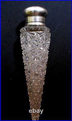 Antique Vintage Cut Glass Lay Down Perfume Bottle- Sterling Cap