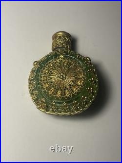 Antique Vintage Czech Green Jeweled Enameled Emerald glass Perfume Bottle