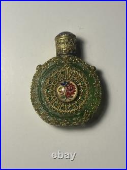 Antique Vintage Czech Green Jeweled Enameled Emerald glass Perfume Bottle