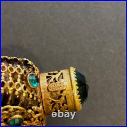Antique Vintage Czech Green Jeweled Enameled Perfume Bottle