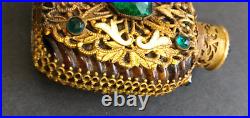 Antique Vintage Czech Green Jeweled Enameled Perfume Bottle