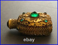 Antique Vintage Czech Green Jeweled Enameled Perfume Bottle