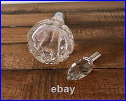 Antique Vintage Etched Perfume Bottle Blue Guilloche Neck Diamond Pattern Stoppe