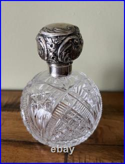 Antique Vintage Etched Perfume Bottle Sterling Repousse Lid Antique Vintage Etched Perfume Bottle Sterling Repousse Lid