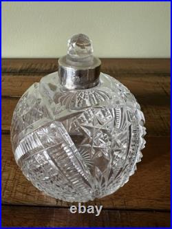 Antique Vintage Etched Perfume Bottle Sterling Repousse Lid Antique Vintage Etched Perfume Bottle Sterling Repousse Lid