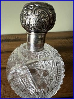 Antique Vintage Etched Perfume Bottle Sterling Repousse Lid Antique Vintage Etched Perfume Bottle Sterling Repousse Lid