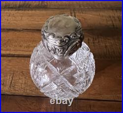 Antique Vintage Etched Perfume Bottle Sterling Repousse Lid Antique Vintage Etched Perfume Bottle Sterling Repousse Lid