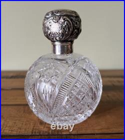Antique Vintage Etched Perfume Bottle Sterling Repousse Lid Antique Vintage Etched Perfume Bottle Sterling Repousse Lid