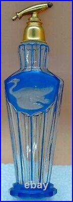 Antique Vintage Glass Enamel Intaglio Bird Novelty Perfume Bottle Atomizer-7,87