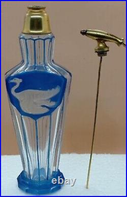 Antique Vintage Glass Enamel Intaglio Bird Novelty Perfume Bottle Atomizer-7,87