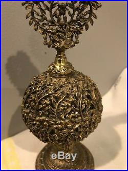 Antique Vintage Gold Filigree Ormolu Perfume Bottle Glass Dauber