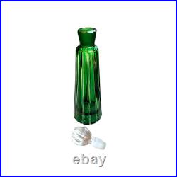 Antique Vintage Hand Cut Emerald Green Lead Crystal 24% Pb0 Perfume Bottle