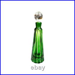 Antique Vintage Hand Cut Emerald Green Lead Crystal 24% Pb0 Perfume Bottle