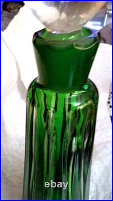 Antique Vintage Hand Cut Emerald Green Lead Crystal 24% Pb0 Perfume Bottle