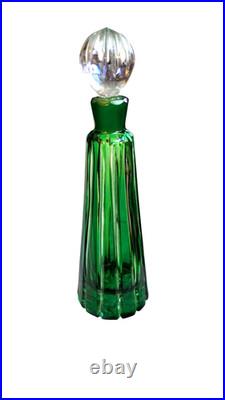 Antique Vintage Hand Cut Emerald Green Lead Crystal 24% Pb0 Perfume Bottle