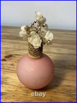 Antique Vintage Irice Murano Floral Top Perfume Pink Bottle Italy