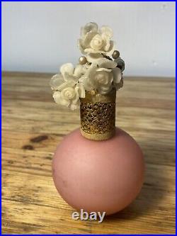 Antique Vintage Irice Murano Floral Top Perfume Pink Bottle Italy