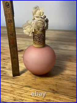 Antique Vintage Irice Murano Floral Top Perfume Pink Bottle Italy